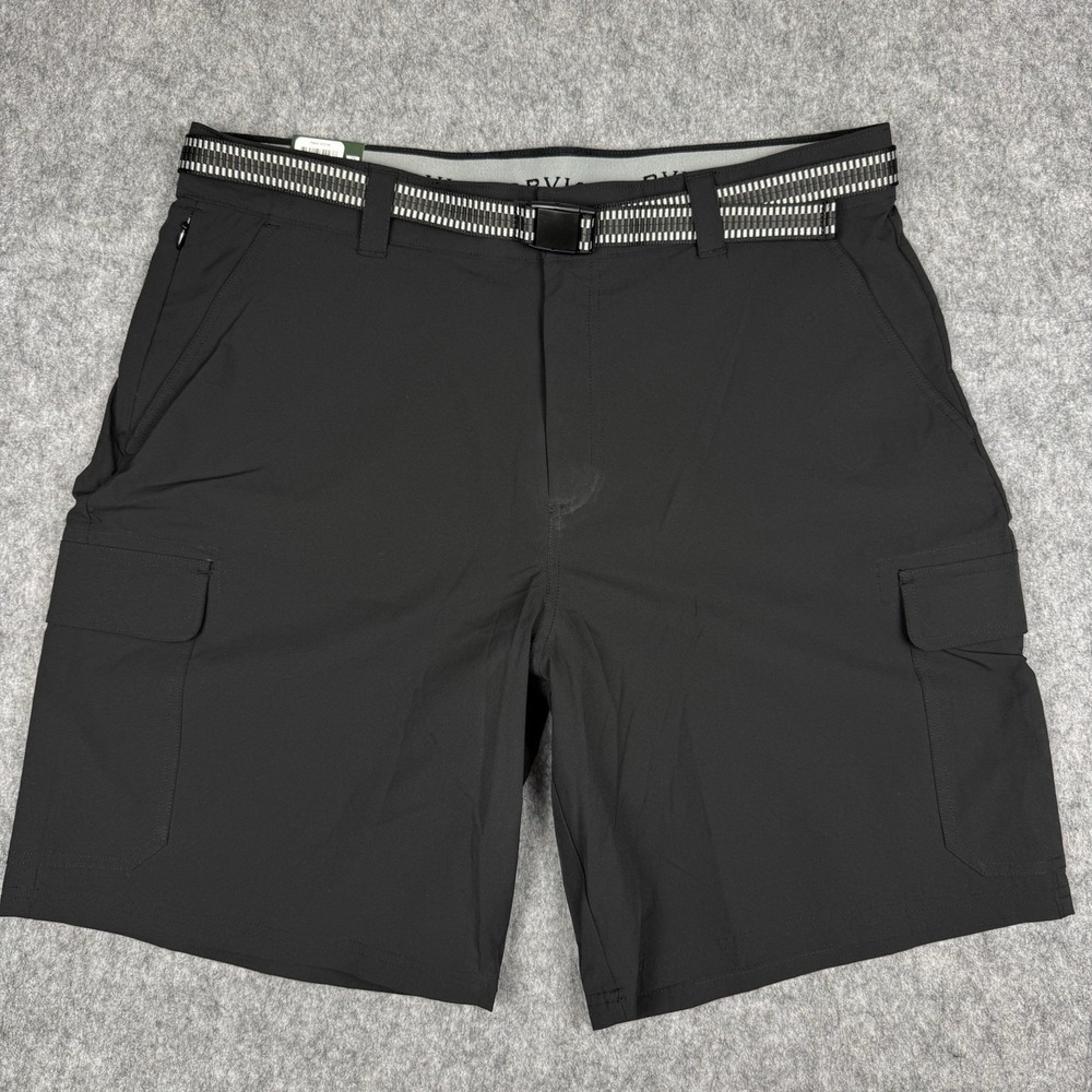 NWT Orvis Polyester Flat Front 9" Shorts Men's 38 Black Slash Pockets Belted
